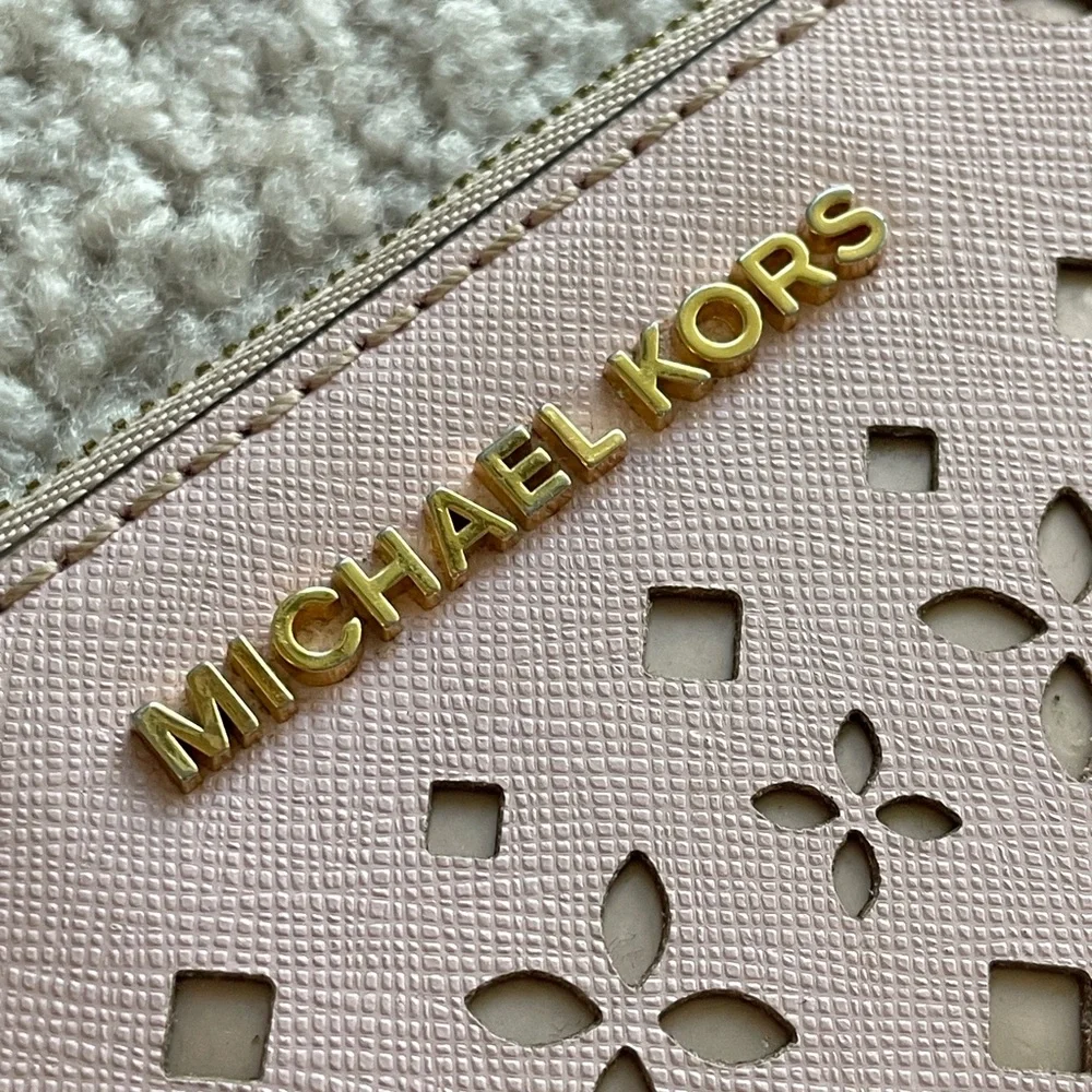 Michael Kors Jet Set Perforated Leather Clutch Wristlet Light Pink Laser Purse